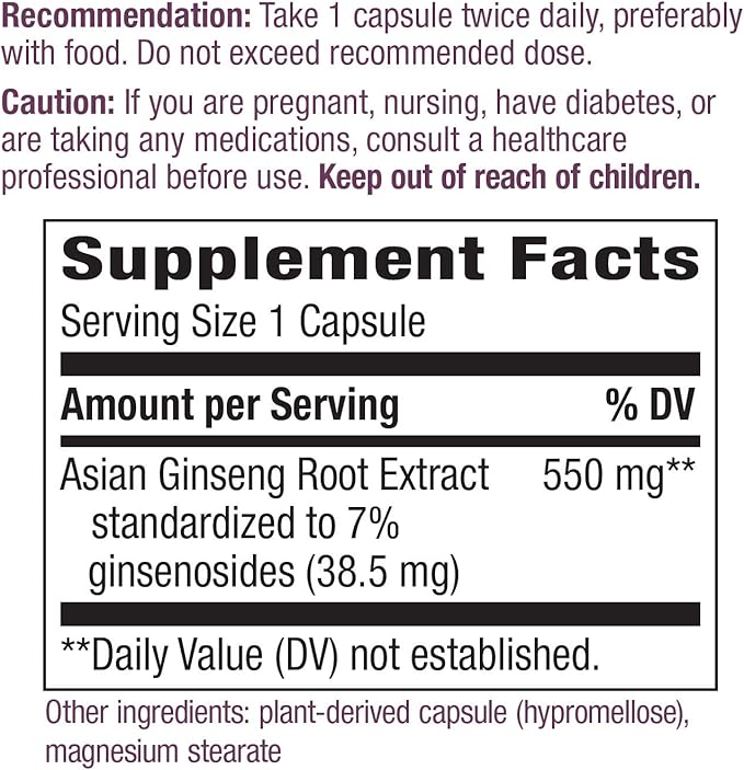 Nature's Way, Premium Herbal Asian Ginseng, 60 Capsules
