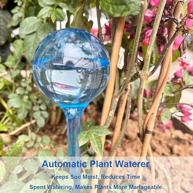 10pcs Plant Watering Globes, Plastic Plant Automatic Water Bulbs Flower Self Feeder Balls Irrigation Device Auto Waterer Planter Insert Stakes for Indoor Outdoor Garden Potted While Away on Vacation