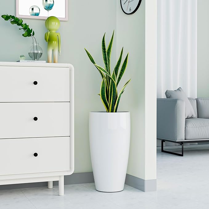 QCQHDU 24 inch Tall Planter for Indoor & Outdoor Plants, 2 Pack Sturdy Plant Flower Pots Modern Decor for Front Porch Patio Deck Living Room