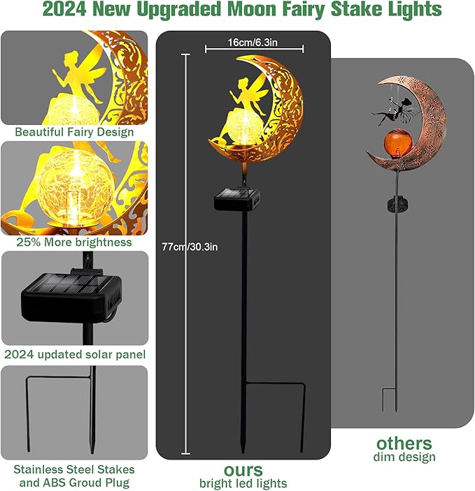 YJFWAL Garden Solar Lights Pathway Stake Lights Moon Fairy Glass Globe with Angel Decor, Outdoor Decorative Lights Waterproof for Walkway, Yard, Lawn, Patio or Courtyard Halloween Decor(Warm White)