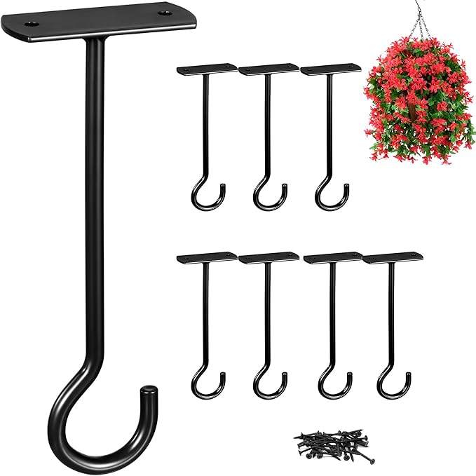 Hanging Plant Bracket 6inch Metal Plant Hook Shepherds Hook Decorative Wall Plant Hanger for Hanging Lanterns, Bird Feeder, Flower Basket, Home Decor Indoor & Outdoor 8 Pack Black