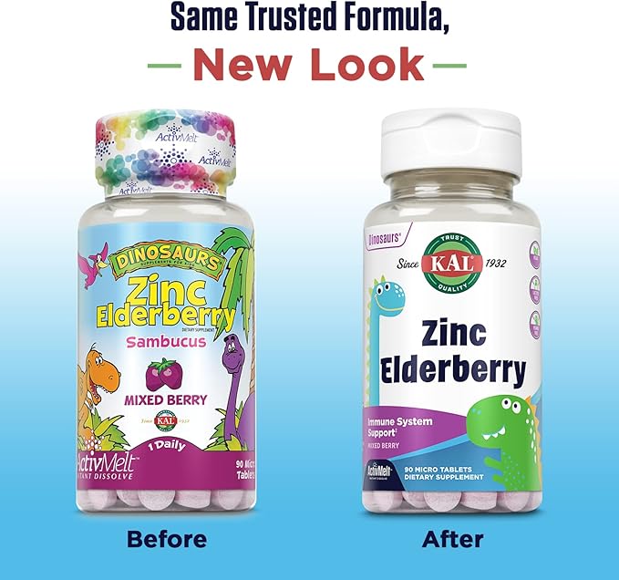 KAL Kids Zinc Elderberry Dinosaurs, Immune 90 Servings, 90 Micro