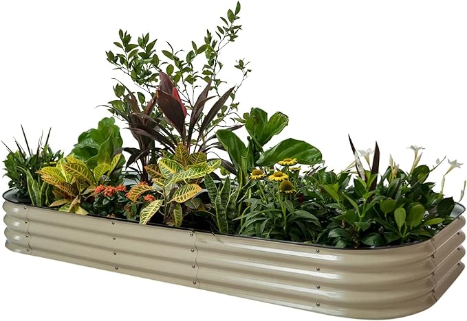 Vego garden Raised Garden Bed Kit, 11" Tall 10 in 1 Modular Raised Garden Beds Kit, Metal Planter Box for Vegetables, Flowers, Herbs, Pearl White