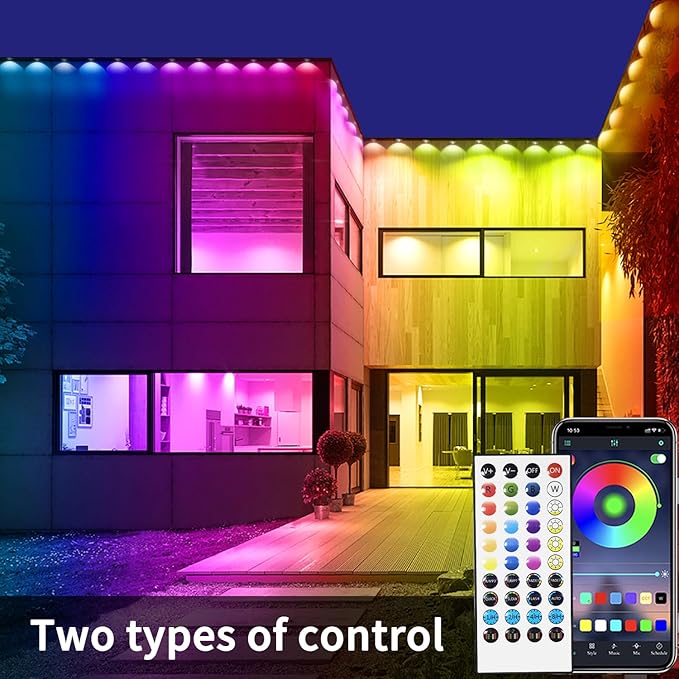 300ft Permanent Outdoor Lights,RGB Eave Lights,Music Sync IP67 Waterproof Outdoor Eave Light Lighting, can be Used for Garden,House,Party,Holiday Decoration(2 Rolls of 150ft)