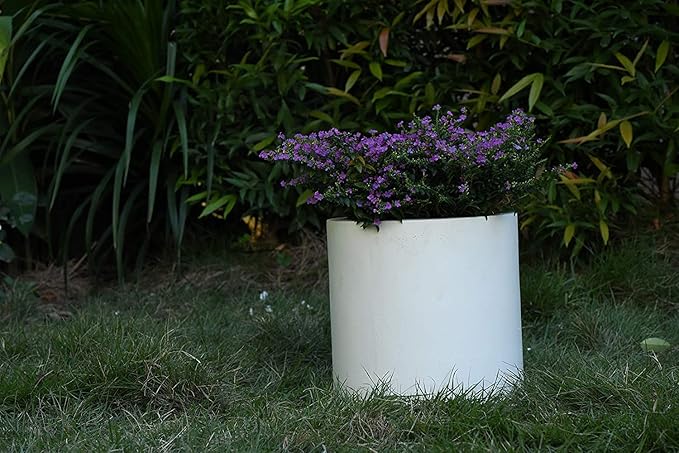 Kante 9.8" Dia Round Concrete Planter, Modern Style Large Cylindrical Plant Pot with Drainage Hole and Rubber Plug for Indoor Outdoor Patio, Pure White