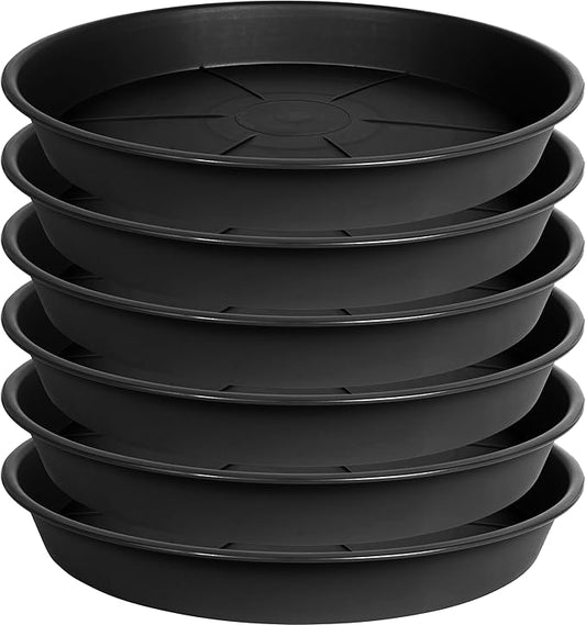 6 Pack of Plant Saucer Tray 4 6 8 10 12 14 17 19 22 25 inch, Heavy Duty Plastic Pot Plant Drip Trays Saucers for for Indoors Outdoor, Plant Water Tray for Planters 3-5" (4", Black)