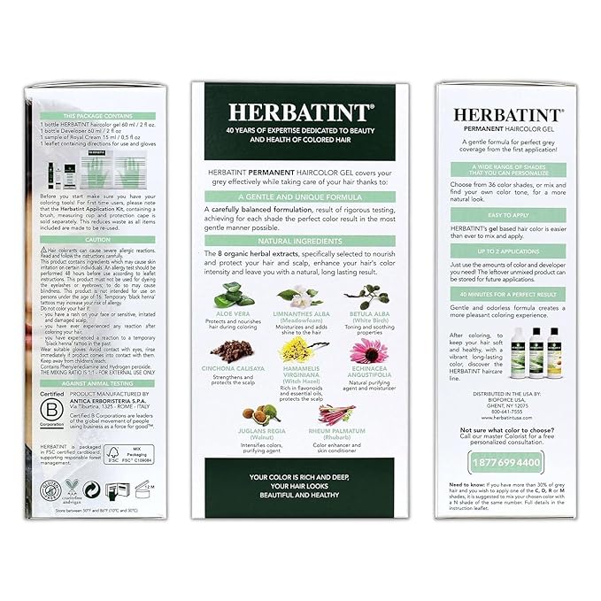 Herbatint Permanent Haircolor Gel, 7D Golden 100% Grey 4.56 oz