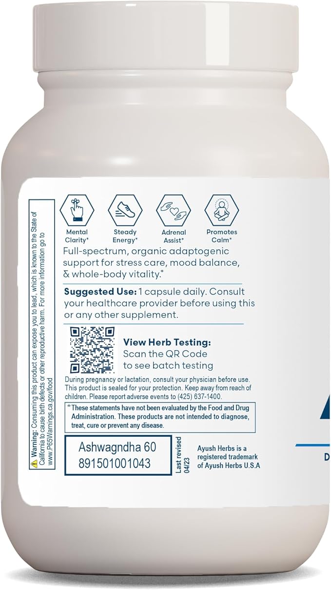 Ayush Herbs Ashwagandha Supplement, 60 Capsules