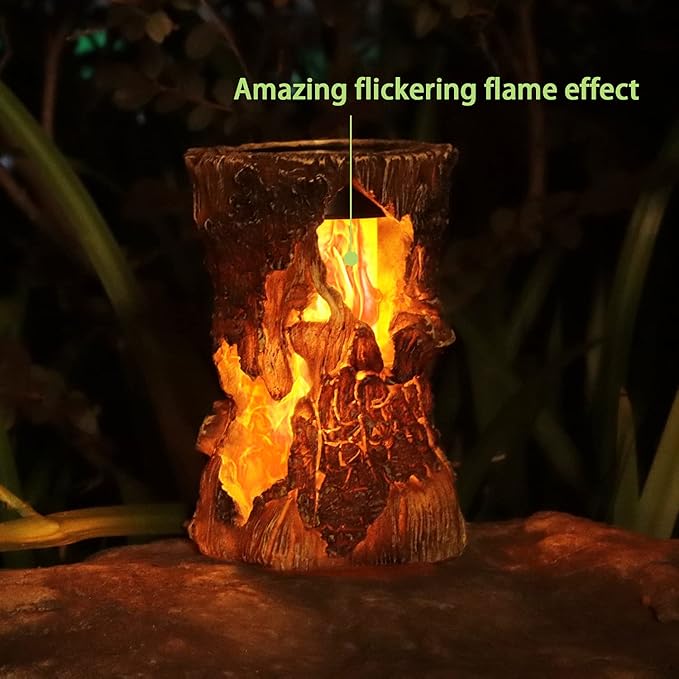 pearlstar Solar Lanterns Outdoor Tree Stump Fire Flame Light Halloween Decorative Solar Powered Lantern Waterproof Decor for Patio Garden Yard Pathway Lawn Deck,1PACK
