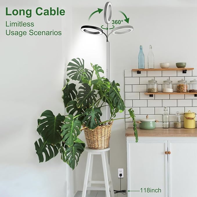 wolezek Grow Lights for Indoor Plants Full Spectrum, 80 LEDs 3 Colors Grow Light, 65in Large Plant Lights for Indoor Growing with 360ยฐGooseneck, 6/12/16H Timer, 5 Brightness, Height Adjustable, Black