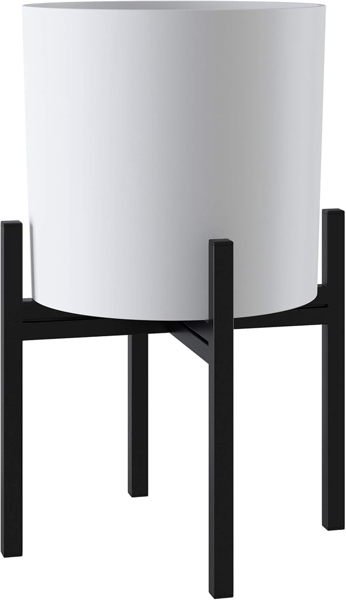 FaithLand Plant Pot 8 inch - Perfectly Fits Mid-Century Modern Plant Stand - Drainage Plug and Drainage Mesh Screen - White Planter Pot.