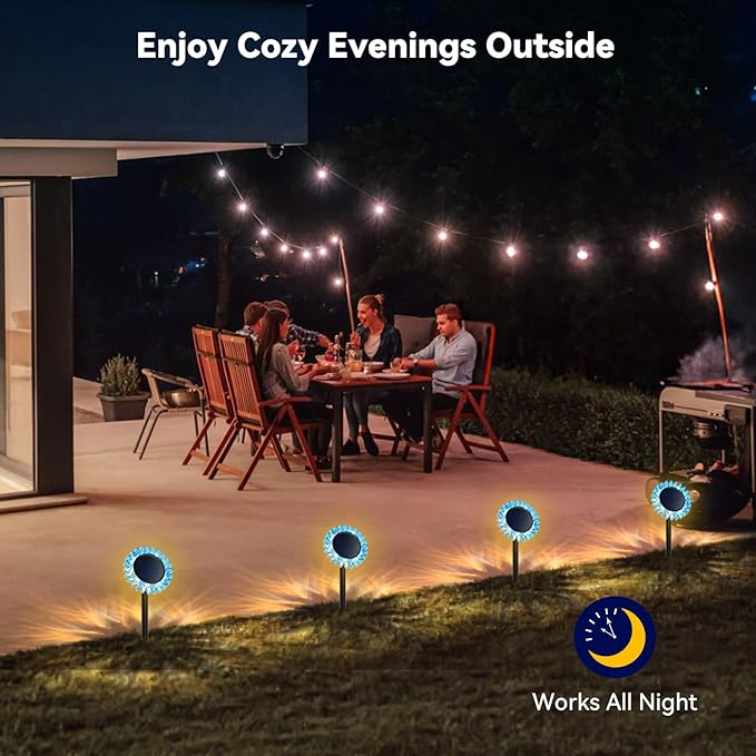 Outdoor Solar Lights, 4 Pack Led Solar Sunflower Lights, Stake/Wall 2-in-1 Waterproof Solar Garden Lights for Yard, Landscape, Fence, Patio, Driveway, Pathway, Backyard Decoration (Warm White)