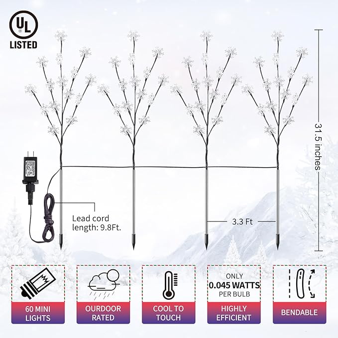 Brightown Snowflake Pathway Lights, 4 Packs Christmas Yard Lights, Small Christmas Tree with Lights, Christmas Lights Outdoor Yard Decorations, Blue and White
