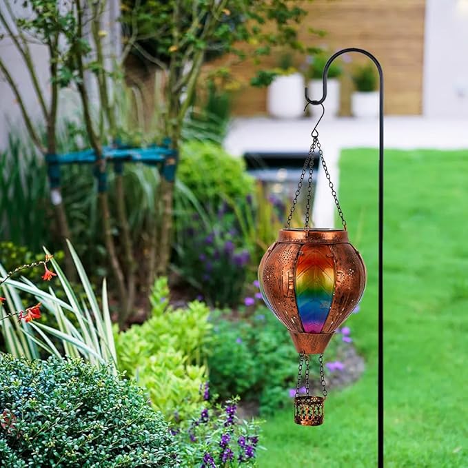 Hanging Hot Air Balloon Solar Lantern Waterproof, Solar Hot Air Balloon Lights with Flame Outdoor Garden Yard Patio Decor, Dandelion Colorful Lanterns Gifts for Mom