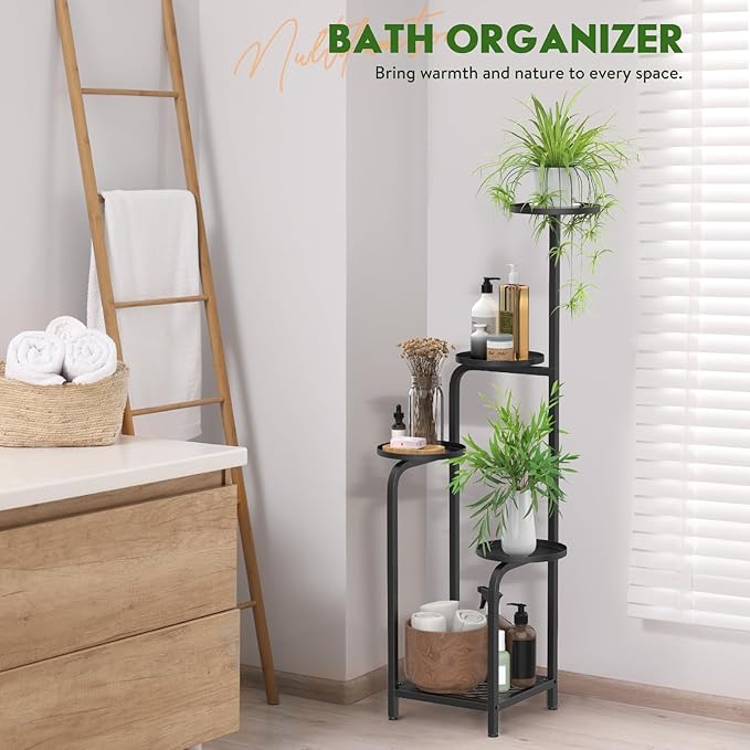 TOSKING 5 Tier Metal Plant Stand Indoor 48''H Tall ,Heavy Duty Plant Shelf , Corner Shelf Flower Pot Stand for Outdoor Plant Stand for Living Room Balcony Garden Patio Bedroom (Black)