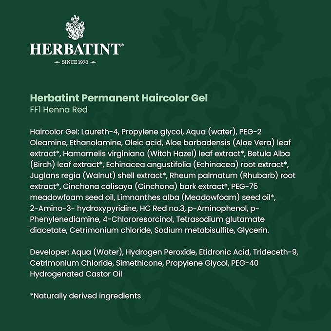 Herbatint Permanent Haircolor Gel, FF1 Henna 100% Grey 4.56 oz
