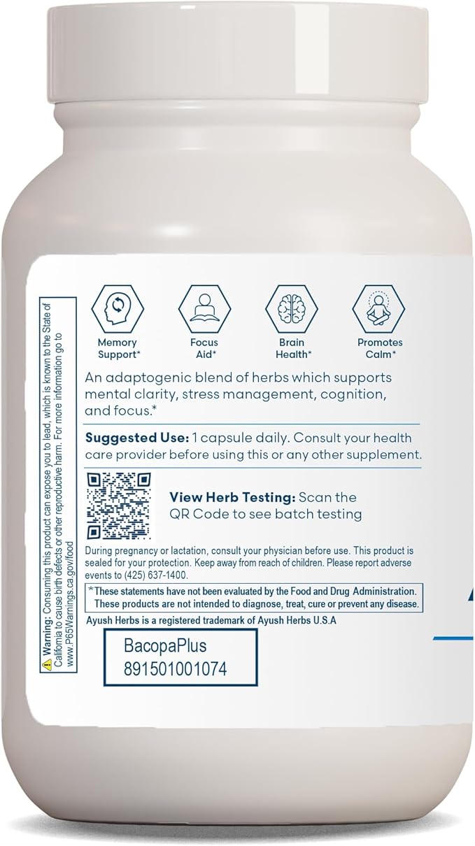 Ayush Herbs BacopaPlus, Ayurvedic Supplement 90 Vegetarian