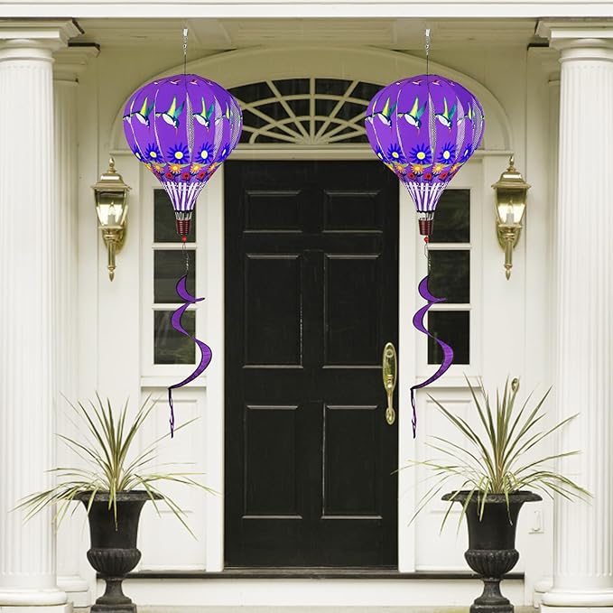 2 PCS Gaint Hot Air Balloon Wind Spinners 59 inch Garden Wind Spinner Large Hummingbird Ladybug Spinners Hanging Wind Socks Twisted Whirlygig Windmill for Yard Garden Lawn Outdoor Decorations