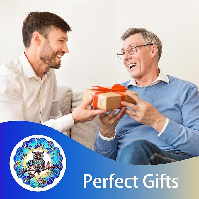 Owl Metal Wind Spinners Owl Gifts for Mom Women Grandma,12inch Hanging Wind Spinner for Outdoor&Indoor Decor Wind Kinetic Christmas Mother Ornament Gifts for Yard Garden Decoration