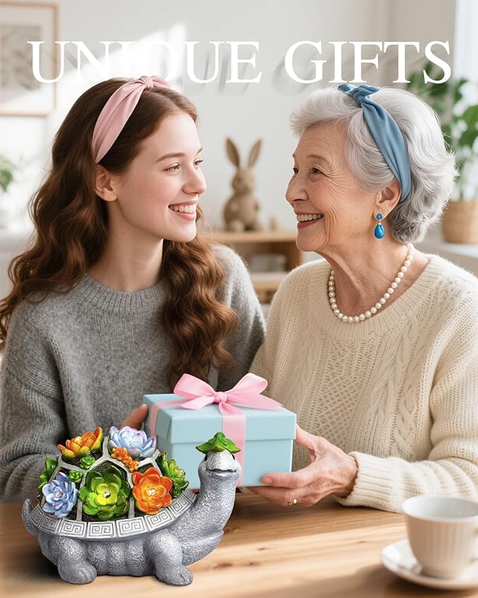 Solar Garden Decor Turtle Statues Lights, Outdoor Figurine Decorations Ornament Lamps for Outside Yard, Lawn, Patio, Porch, Balcony, Unique Birthday Housewarming Gifts for women Mom Grandma(hat)