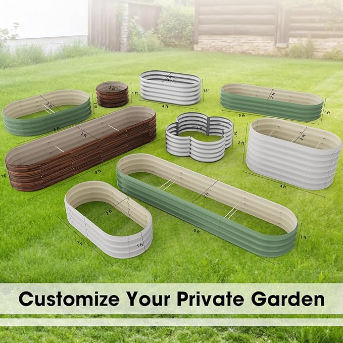 4x2x1ft Oval Galvanized Raised Garden Bed Outdoor 9-in-1 Large Metal Modular Planter Box Raised Beds for Gardening,Vegetables,Fruits,Flowers & Herbs (White)