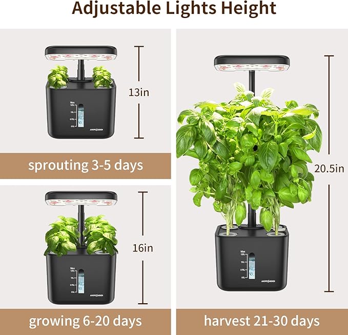Ahopegarden Hydroponics Growing System kit Indoor Herb Garden with Grow Light, 4 Pods Plant Germination Kit Herb Vegetable Flower Growth Countertop Grower Harvest Fresh Veggie Lettuce(No Seeds)