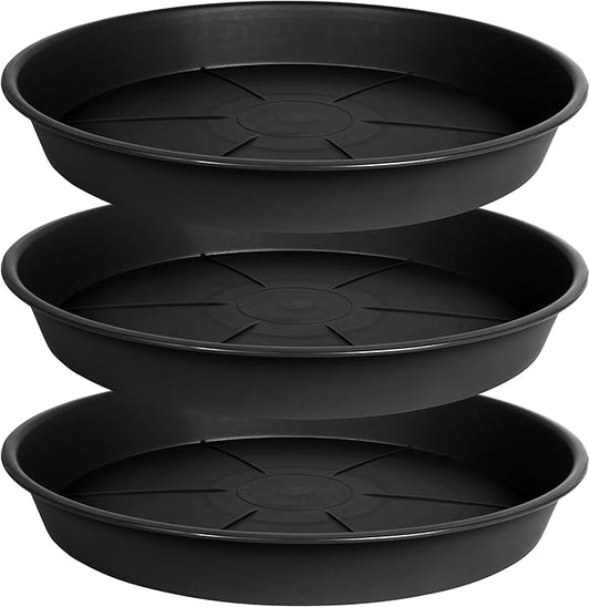 3 Pack of Plant Saucer Tray 14 inch, Heavy Duty Plastic Pot Plant Drip Trays Saucers for for Indoors Outdoor, Plant Water Tray for Planters 13-14" (14", Black)