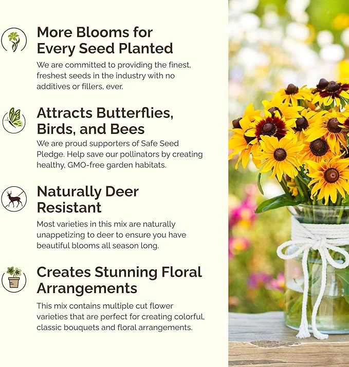 Eden Brothers Indiana Wildflower Mixed Seeds for Planting, 1 oz, 30,000+ Seeds with Sweet William, Cornflower | Attracts Pollinators, Plant in Spring or Fall, Zones