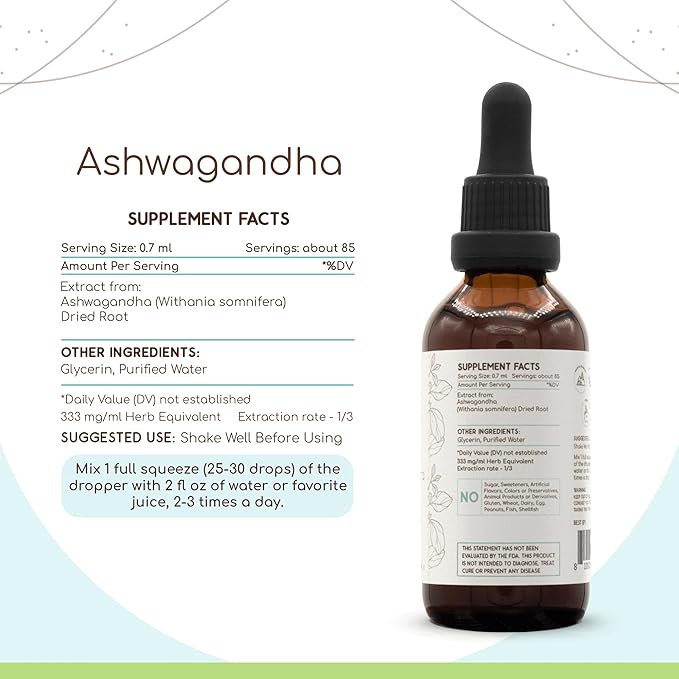 Ashwagandha B60 Alcohol-Free Herbal Extract Tincture, 2 fl