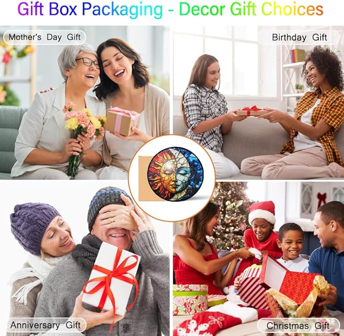 Sun and Moon Decor Suncatcher Stained Glass Window Hanging - Wall Art Stained Glass Suncatchers for Windows Hanging - Home Sun Catchers Indoor Window with Chain - Celestial Decor Gifts for Women Mom