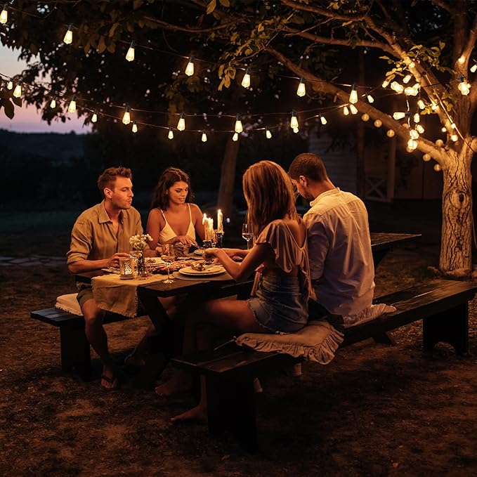 FOOMAN LED Outdoor String Lights, 50FT Outside Waterproof Patio Lights with 25+2 Shatterproof ST38 Edison Bulbs, 2700K Warm White Hanging Light, Dimmable Light for Backyard Garden Bistro Party