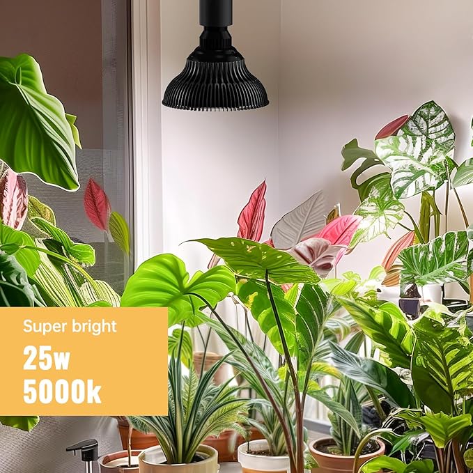Hanging Grow Lights for Indoor Plants, 25W 5000K, LED Hanging Grow Light with Timer, Height Adjustable Hanging Plant Light, Full Spectrum Pendant Grow Light for Seed Starting, Black