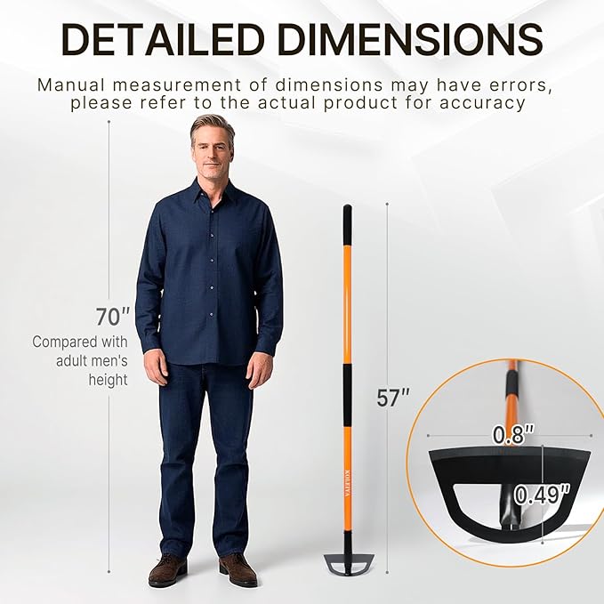 Garden Hoe,Garden Tools for Weeding,Hoe Garden Tool for Gardening Planting with Fiberglass Handle,57Inches,Orange