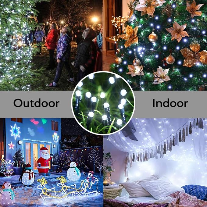 Toodour Solar Christmas Lights, 72ft 200 LED 8 Modes Outdoor Christmas String Lights, Waterproof Solar Fairy Lights for Christmas Tree, Fence, Holiday, Party, Balcony, Christmas Decor - White