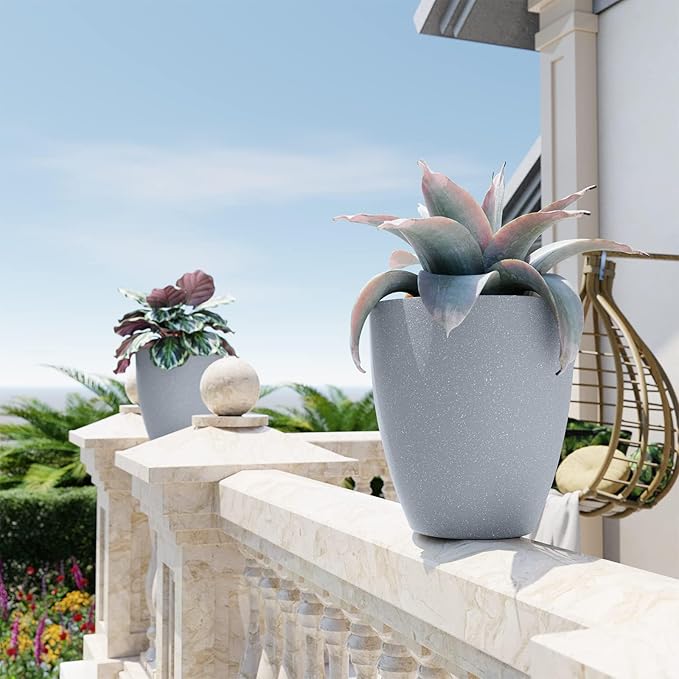 QCQHDU Plant Pots Set of 2 Pack,10 Inch Plant Pot for Indoor and Outdoor Plants with Drainage Hole,Flower Pots Modern Decorative Planter for Garden Plants (Sandy)