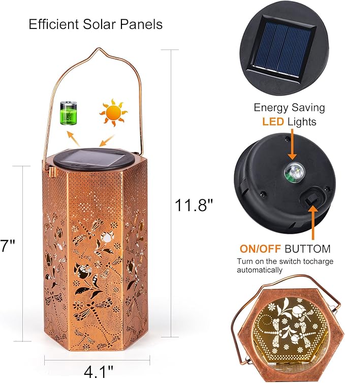 2 Pack Dragonfly Solar Lanterns Outdoor Waterproof - Birthday Gifts for Women, Men, Mom, Solar Lights Outdoor Hanging Garden Decor for Outside, Patio, Outdoor, Yard, Lawn, Balcony
