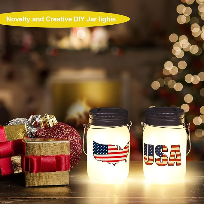 Solar Lanterns Outdoor Waterproof Tabletop - The USA Flag Outdoor Waterproof Hanging Solar Lights Glass Jar for Garden,Patio,Pathway & Yard Decor 2 Pack