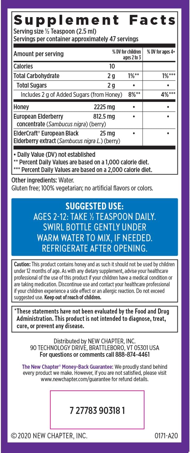 New Chapter Elderberry Kids Syrup, Advanced 2+, 64x 64x Concentrated 4 Fl