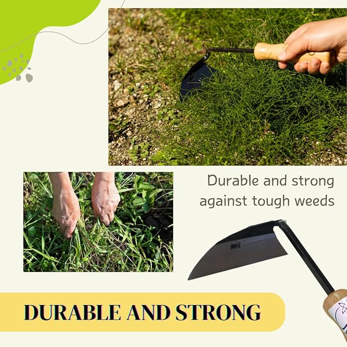 Japanese Sickle (Nejirigama) Durable Carbon Steel (SK85) Blade, Weeder Scraper Hoe, Hand Held Garden Tool, Blade Length 4.72inch