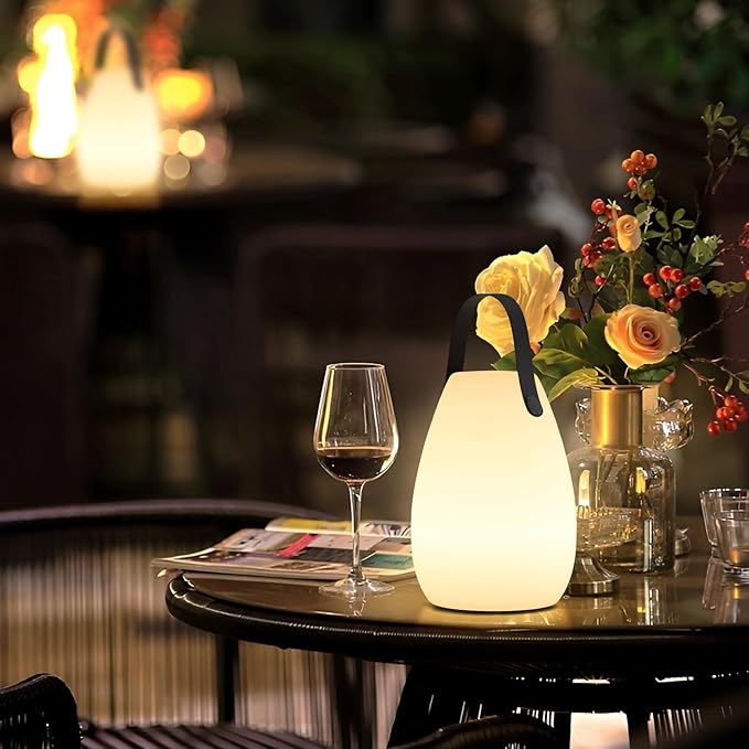 uuffoo 2 Pack Portable Outdoor Table Lamp, Dimmable Cordless Lamp with Remote and 7 RGB Colors IP44 Waterproof Hanging Lamp Indoor/Outdoor Night Lamp Lantern for Bedroom Garden Dining Camping