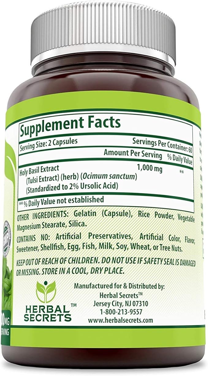 Herbal Secrets Holy Basil 1000 Mg (120 Count 3 Pack)
