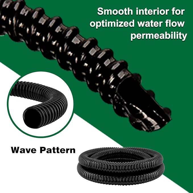 1" Dia. Corrugated Pond Tubing 1-Inch ID, 20.6 FT Length, Black PVC Kinkproof Strong Flex Tubing with Pipe Fittings, Aquarium, Pond Waterfall, Garden Pond Pump Drainage Tube