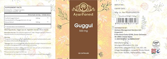 Guggul Vegie Capsule with Arjuna Extract 120 Count 1000 mg