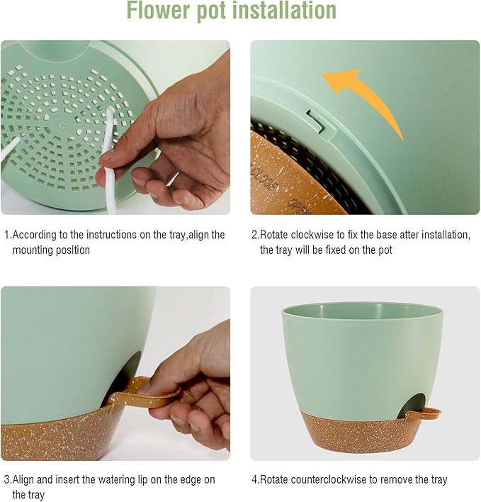 10/9/8 inch Self Watering Pots, Planter, Plant Pots with Mesh Drainage Holes for Indoor Outdoor Garden Plants, Plastic Flower Pots with Deep Reservoir for House Plants, Green with Brown
