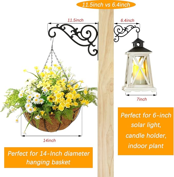 11-Inch Outdoor Decorative Metal Wall Hook for Hanging Lantern Plant Bird Feeder, Black