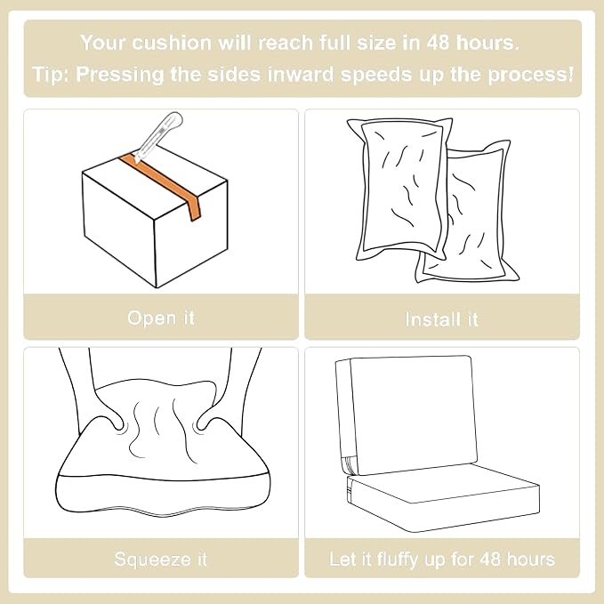 Favoyard Outdoor Deep Seat Cushion Set, 19 x 19 Inch Rainproof & 3-Year Fade Resistant Patio Furniture Cushions, Removable Seat Bottom & Back Cushion Covers with Ties for Chair, Sofa, Couch, Beige