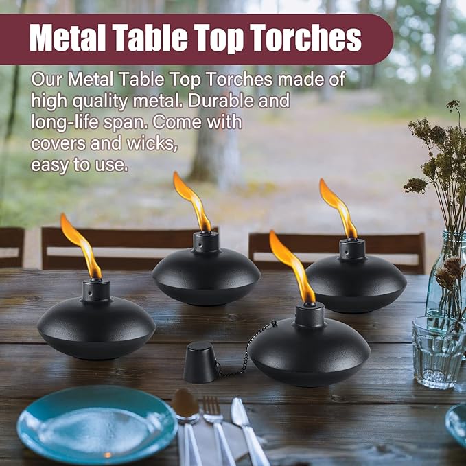 ZSZMFH 6 Pack Metal Table Top Torches,18 oz Citronella Torches for Outside, Refillable Citronella Flame Light Torch with Wicks and Covers, Landscape Lanterns Torches for Party, Garden Decor,DIY