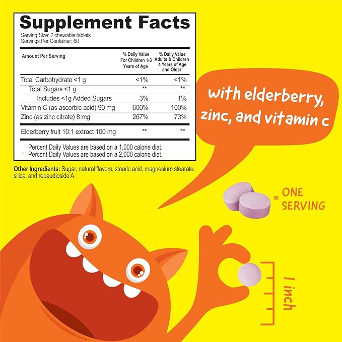 Kids Elderberry With Zinc and Vitamin C 120 Chewables