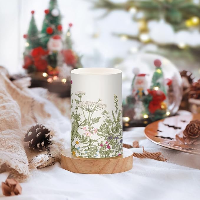 Flickering Flameless Candles, Flowers Herbs Wildflowers Botanical LED Candles with Remote Timer, Set of 2 Battery Operated Candle for Valentine Wedding Birthday