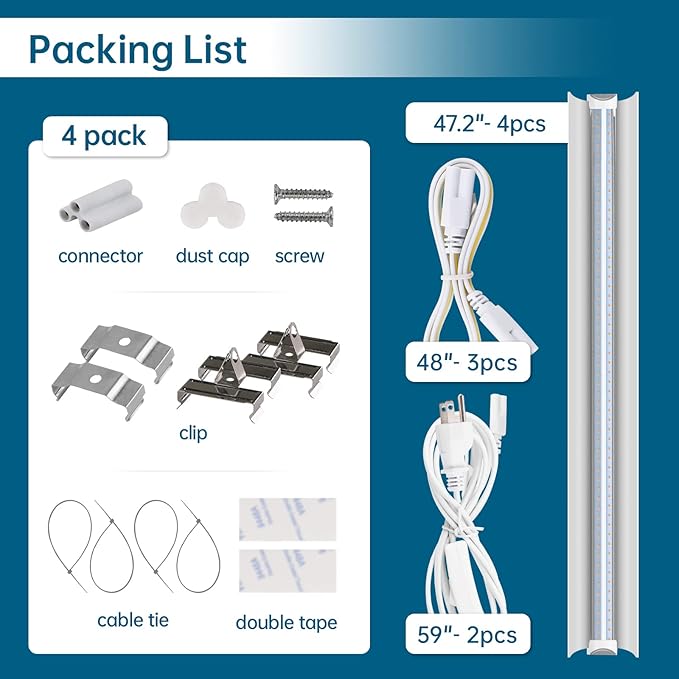 Barrina LED Grow Light 4FT, 168W(4 x 42W, 1000W Equivalent), Full Spectrum, V-Shape with Reflector, Grow Light Strip, Grow Lights for Indoor Plants, 4-Pack